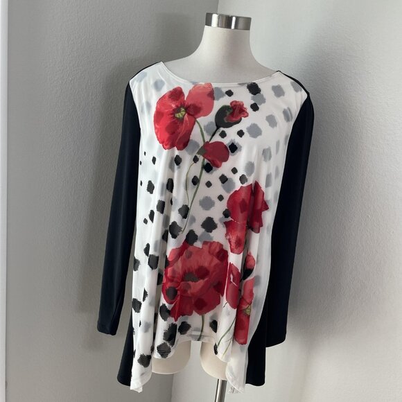 Chicos Travelers Shirt Womens Large Floral Dot Long Sleeve Tunic Top - Picture 1 of 9